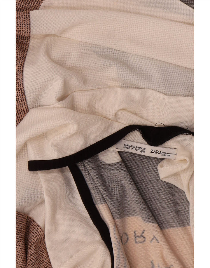 Zara Womens Oversized Graphic Top 3/4 Sleeve UK 10 Small White