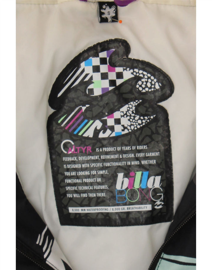 BILLABONG Womens Graphic Windbreaker Jacket UK 10 Small Black Striped Vintage Billabong and Second-Hand Billabong from Messina Hembry 