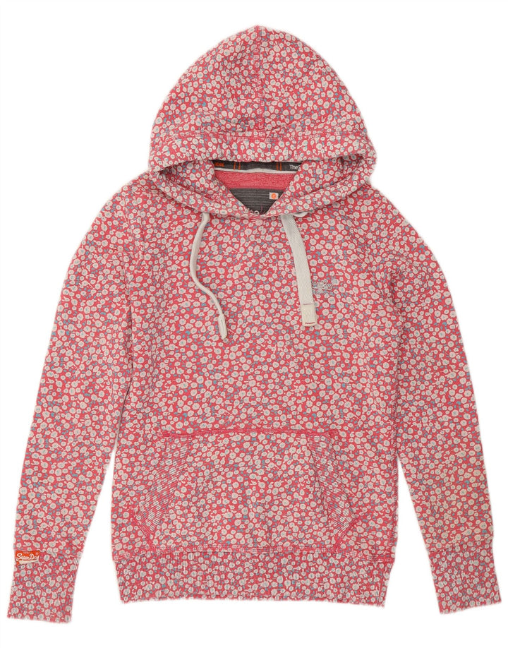 SUPERDRY Womens Hoodie Jumper UK 6 XS Pink Floral Cotton