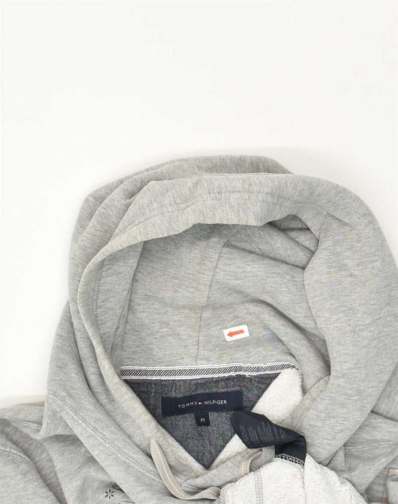 TOMMY HILFIGER Womens Graphic Hoodie Jumper Medium Grey Cotton | Vintage Tommy Hilfiger | Thrift | Second-Hand Tommy Hilfiger | Used Clothing | Messina Hembry 