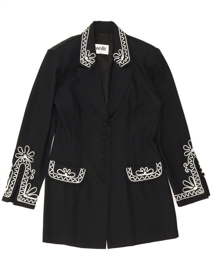 WALLIS Womens Longline 5 Button Blazer Jacket UK 12 Medium  Black Vintage Wallis and Second-Hand Wallis from Messina Hembry 