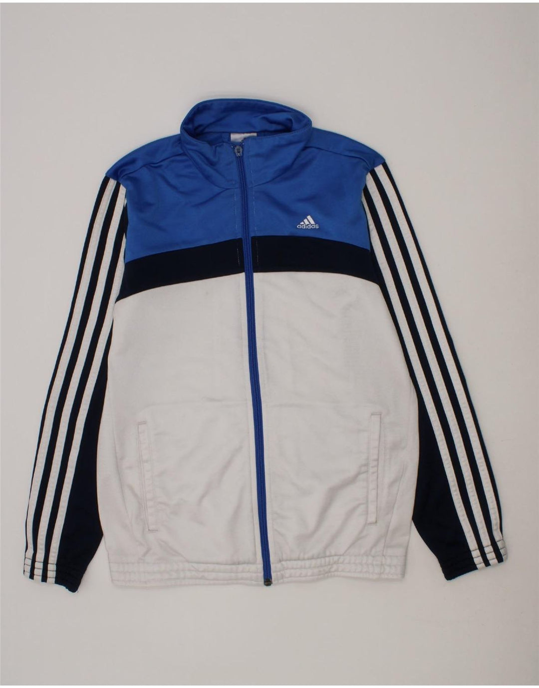 ADIDAS Boys Tracksuit Top Jacket 11-12 Years Blue Colourblock Vintage Adidas and Second-Hand Adidas from Messina Hembry 