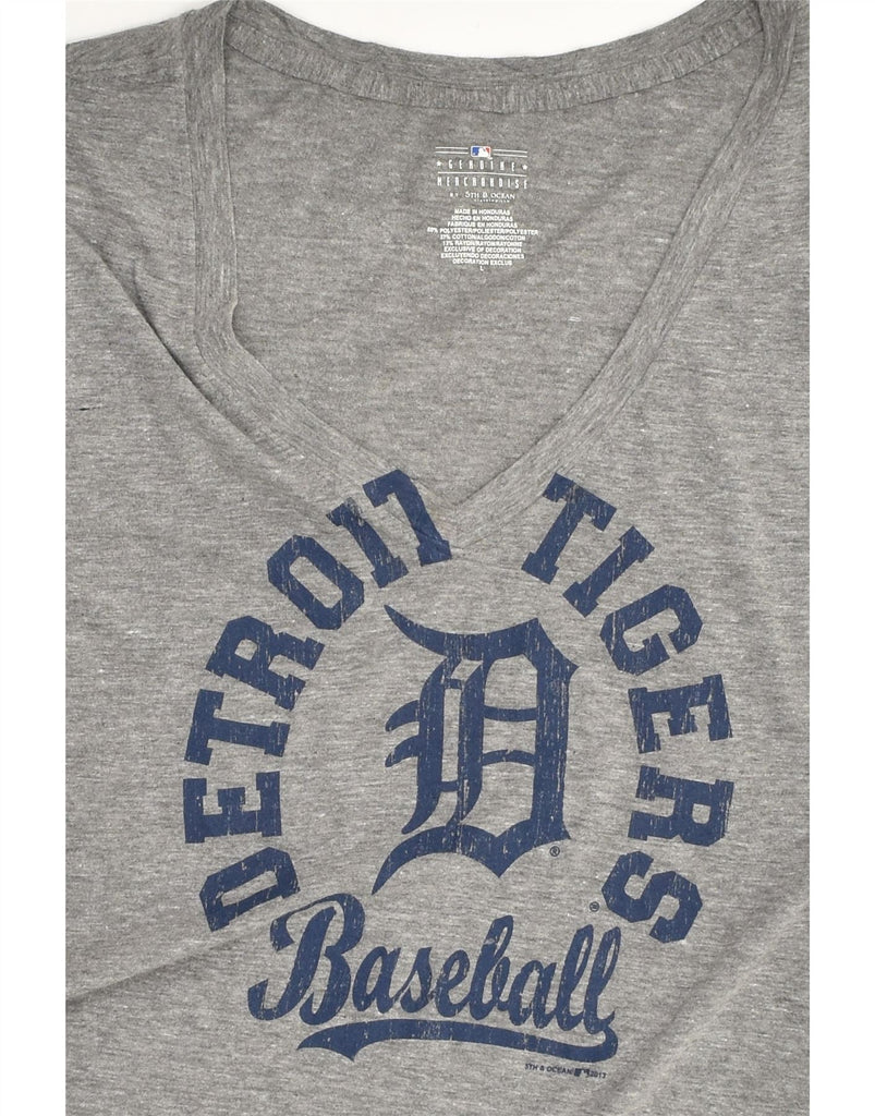 MAJESTIC Womens Detroit Tigers T-Shirt Top UK 14 Large Grey | Vintage Genuine Merchandise | Thrift | Second-Hand Genuine Merchandise | Used Clothing | Messina Hembry 