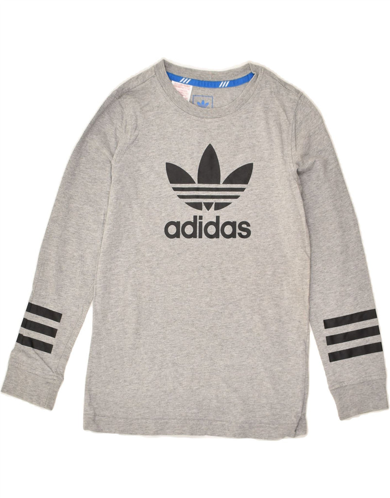 ADIDAS Boys Graphic Top Long Sleeve 9-10 Years Grey Cotton | Vintage Adidas | Thrift | Second-Hand Adidas | Used Clothing | Messina Hembry 