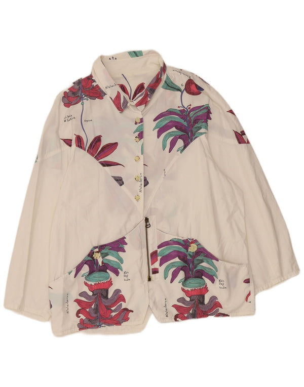 Chervo Womens Loose Fit Bomber Jacket IT 46 Large White Floral Cotton