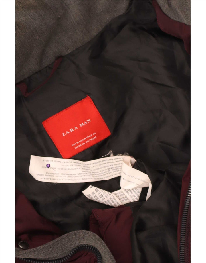 Zara Mens Padded Jacket UK 38 Medium Maroon Polyester