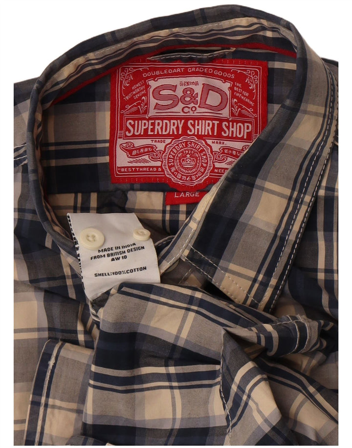 Superdry Mens Shirt Large Blue Check Cotton