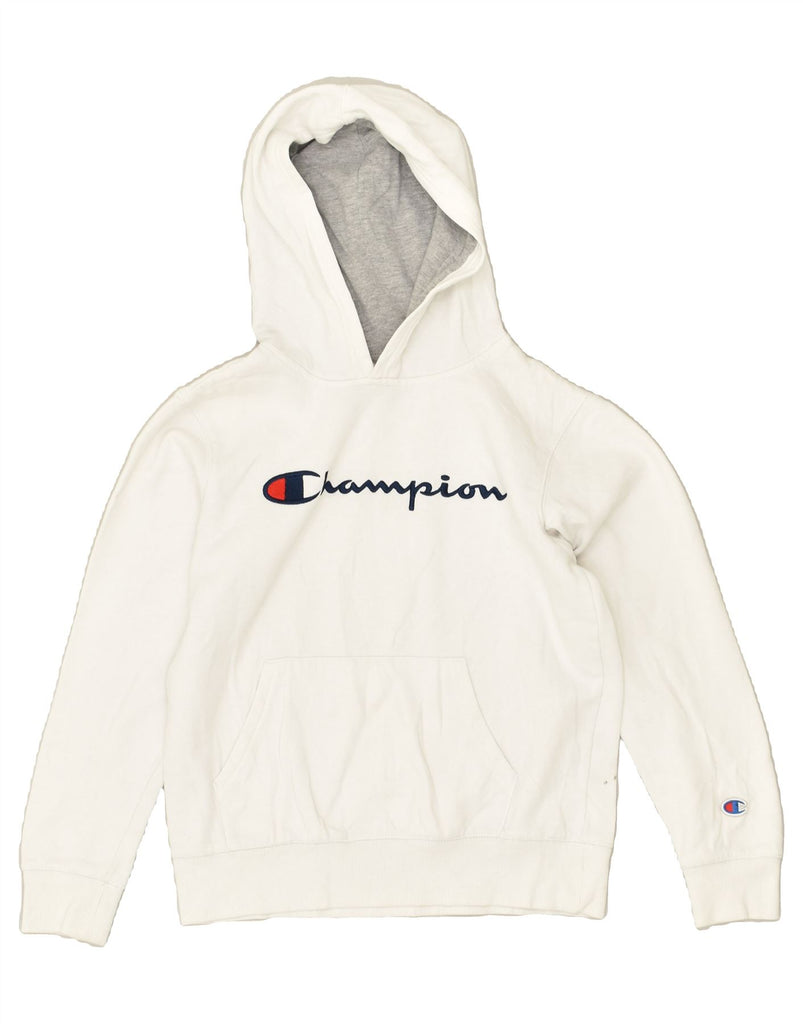 CHAMPION Boys Hoodie Jumper 13-14 Years XL White Cotton | Vintage Champion | Thrift | Second-Hand Champion | Used Clothing | Messina Hembry 