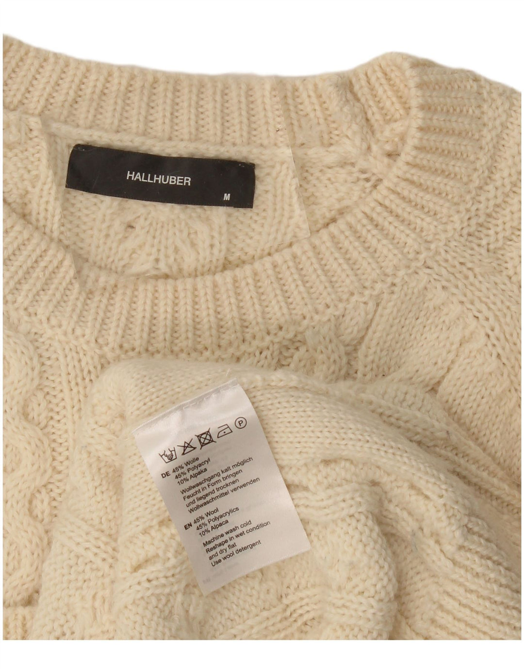 HALLHUBER Womens Crew Neck Jumper Sweater UK 14 Medium Beige Wool