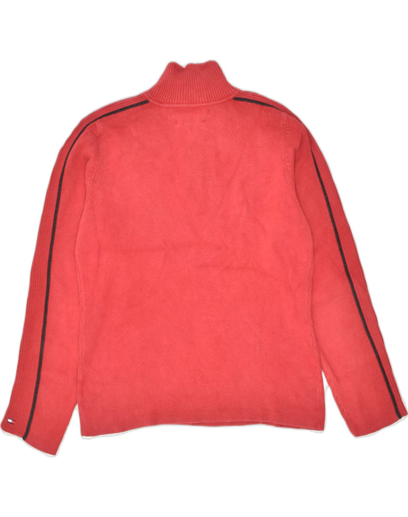 TOMMY HILFIGER Womens Zip Neck Jumper Sweater UK 16 Large Red Cotton | Vintage | Thrift | Second-Hand | Used Clothing | Messina Hembry 