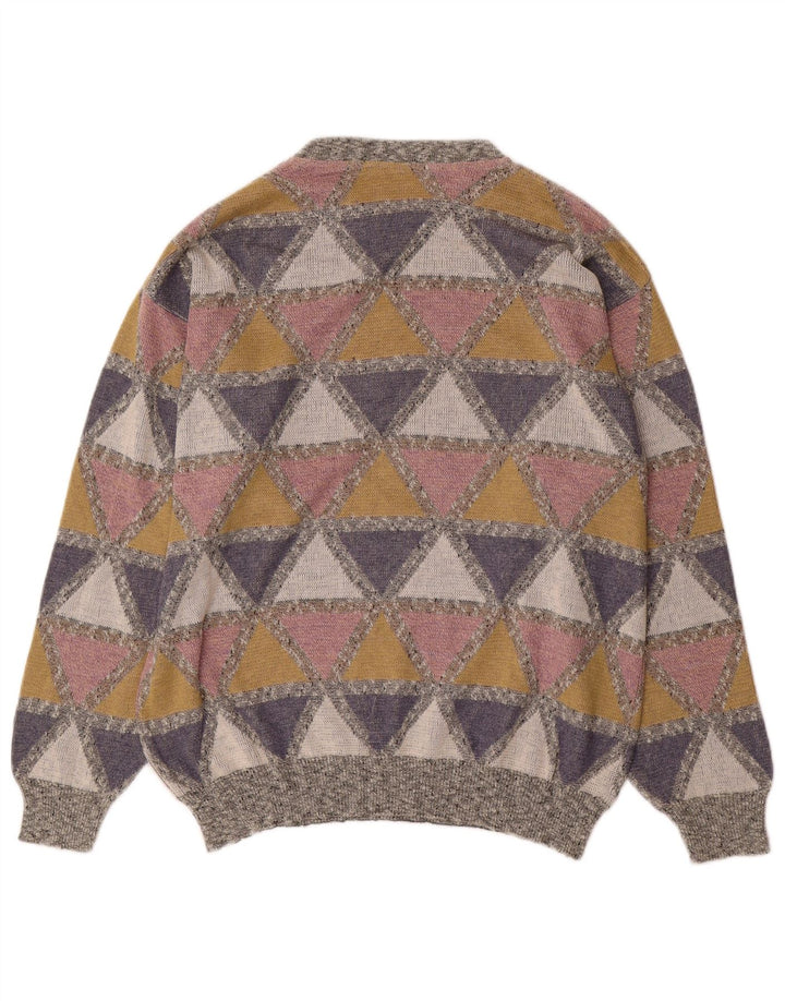 Vintage Mens Crew Neck Jumper Sweater Large Multicoloured Argyle/Diamond