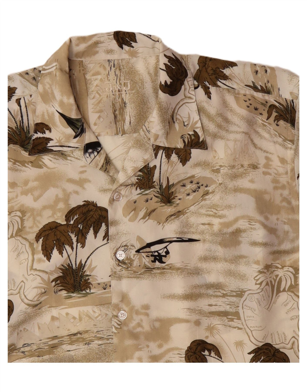 JACK & JONES Mens Short Sleeve Shirt Large Beige Hawaiian