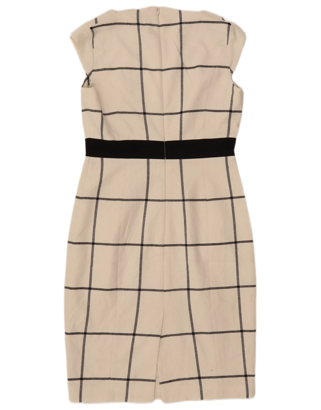 Karen Millen Womens Sheath Dress UK 10 Small Off White Check Polyester