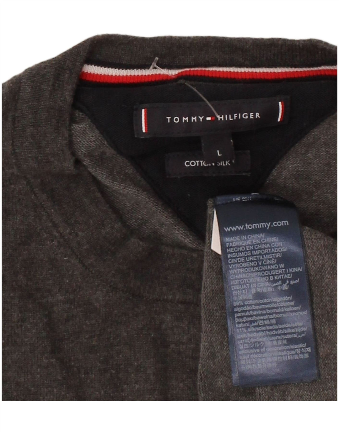 TOMMY HILFIGER Mens Crew Neck Jumper Sweater Large Grey Cotton