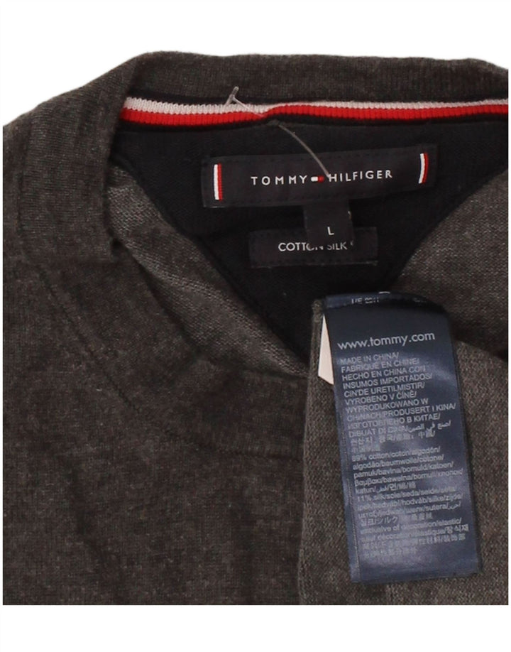 TOMMY HILFIGER Mens Crew Neck Jumper Sweater Large Grey Cotton
