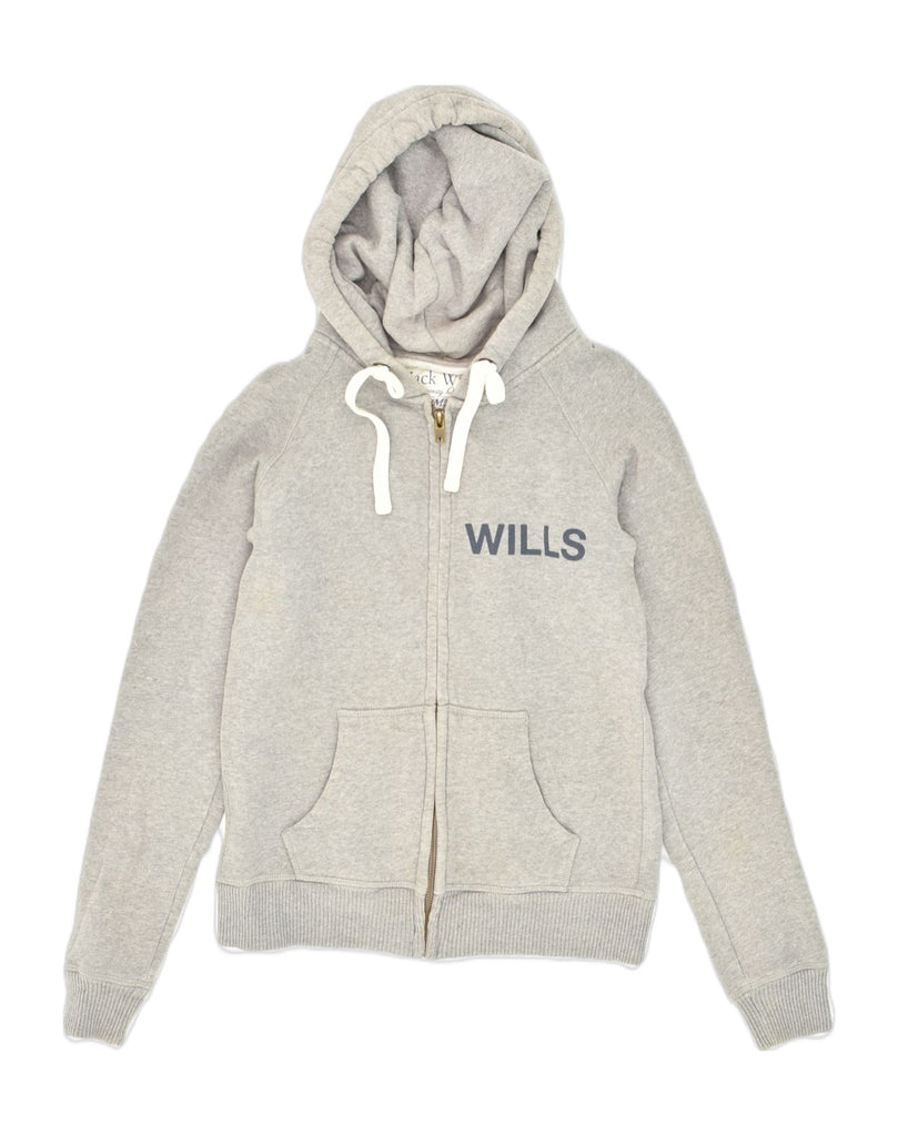 JACK WILLS Womens Graphic Zip Hoodie Sweater UK 8 Small Grey Cotton | Vintage Jack Wills | Thrift | Second-Hand Jack Wills | Used Clothing | Messina Hembry 