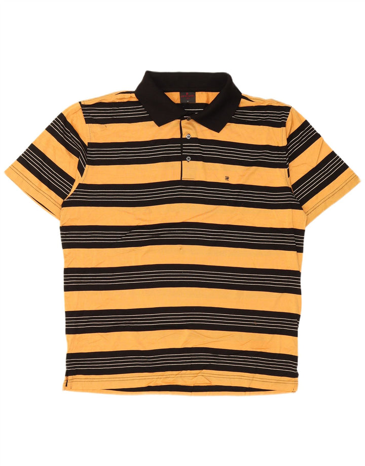 Pierre Cardin Mens Polo Shirt Medium Yellow Striped Cotton