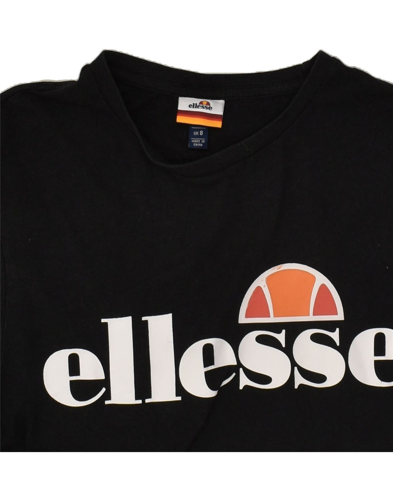 ELLESSE Womens Crop Graphic T-Shirt Top UK 8 Small  Black Vintage Ellesse and Second-Hand Ellesse from Messina Hembry 