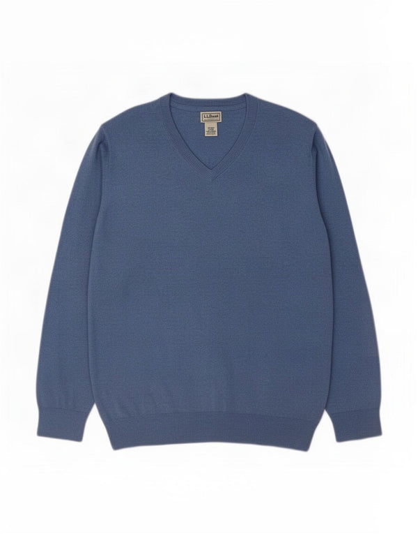 L.L.Bean Mens V-Neck Jumper Sweater XL Blue Cotton