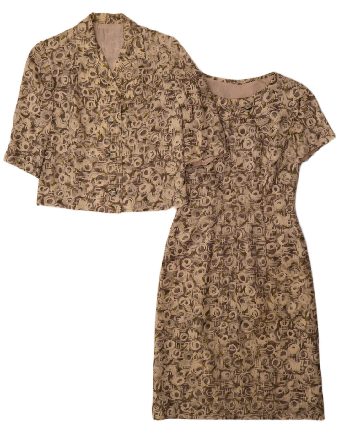 Vintage Womens Abstract Pattern 3/4 Sleeve 2 Piece Set UK 12 Medium Grey