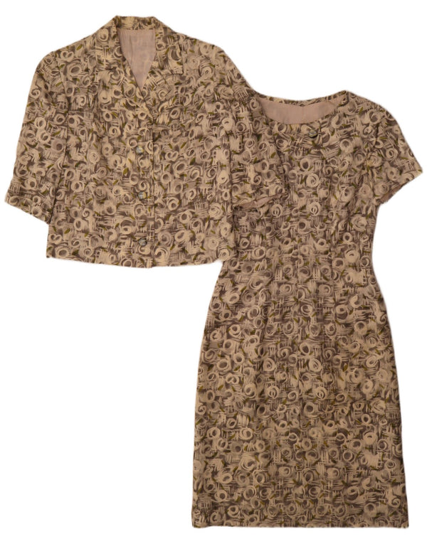 Vintage Womens Abstract Pattern 3/4 Sleeve 2 Piece Set UK 12 Medium Grey