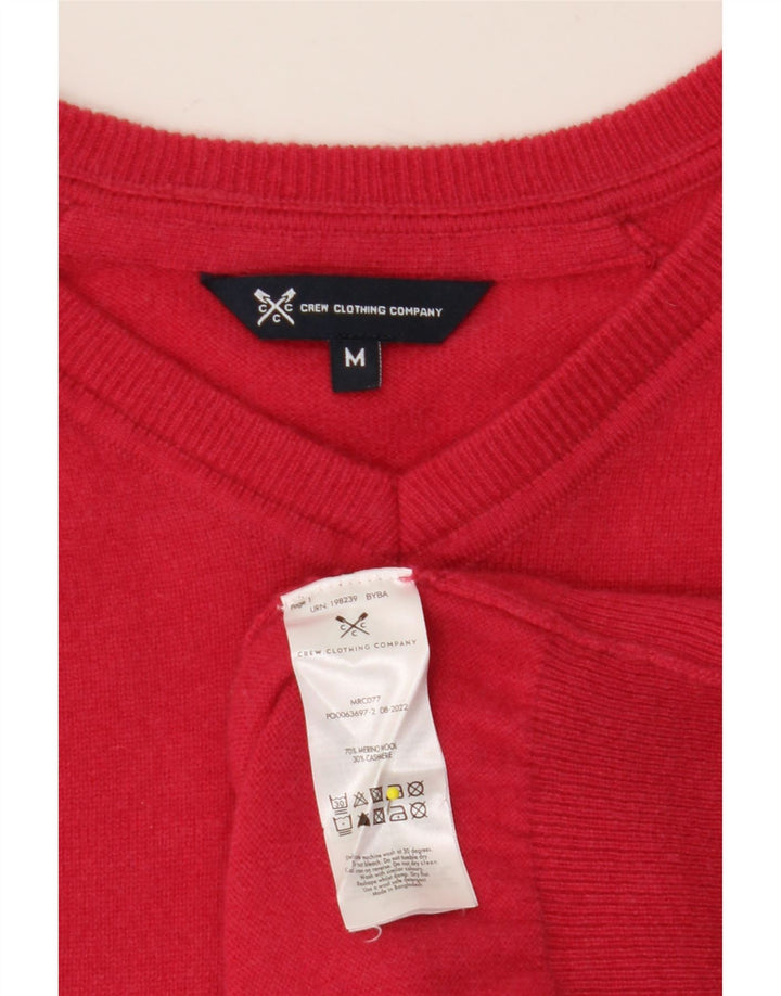 CREW CLOTHING Mens V-Neck Jumper Sweater Medium Red Merino Wool