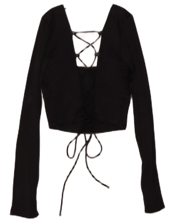 Zara Womens Crop Long Sleeve Blouse Top UK 6 XS Black Viscose