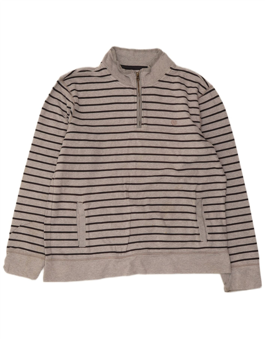 Fat Face Mens Zip Neck Sweatshirt Jumper XL Grey Striped Cotton