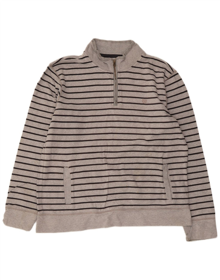 Fat Face Mens Zip Neck Sweatshirt Jumper XL Grey Striped Cotton