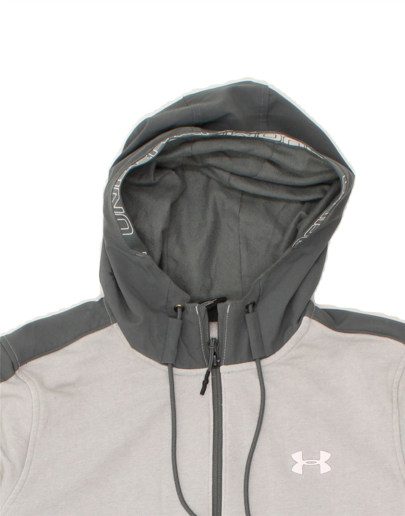 UNDER ARMOUR Mens Zip Hoodie Sweater Medium Grey Colourblock Cotton | Vintage Under Armour | Thrift | Second-Hand Under Armour | Used Clothing | Messina Hembry 