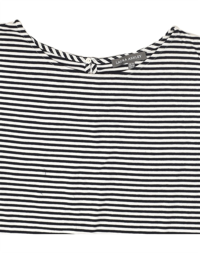 LAURA ASHLEY Womens T-Shirt Top UK 14 Large Navy Blue Striped Viscose | Vintage Laura Ashley | Thrift | Second-Hand Laura Ashley | Used Clothing | Messina Hembry 