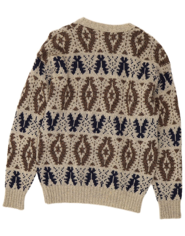Osh Kosh Mens Boat Neck Jumper Sweater Large Grey Fair Isle Wool