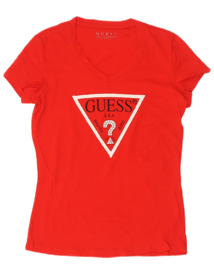 Guess Womens Graphic T-Shirt Top UK 12 Medium Red