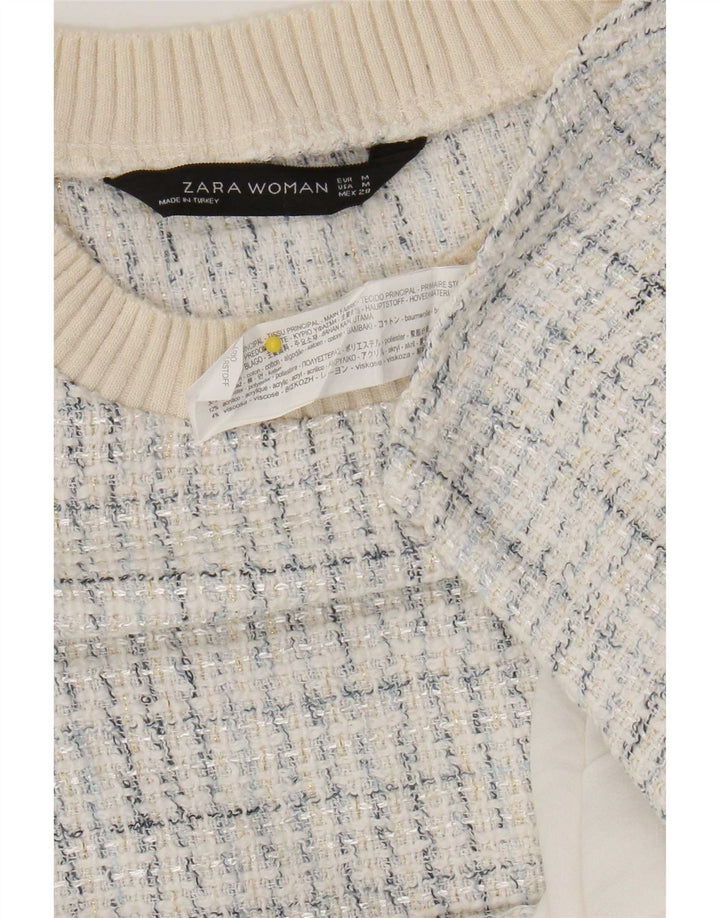 Zara Womens Blouse Top UK 14 Medium White Check Cotton