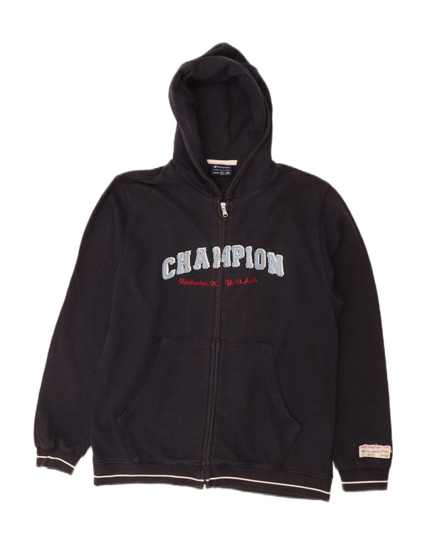 CHAMPION Boys Graphic Zip Hoodie Sweater 13-14 Years XL Navy Blue Cotton