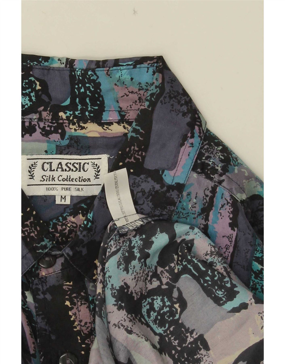 CLASSIC Mens Abstract Pattern Short Sleeve Shirt Medium Multicoloured Silk