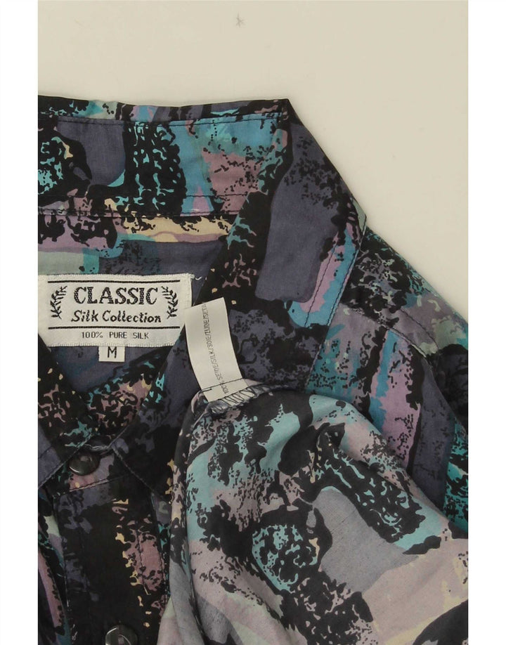 CLASSIC Mens Abstract Pattern Short Sleeve Shirt Medium Multicoloured Silk