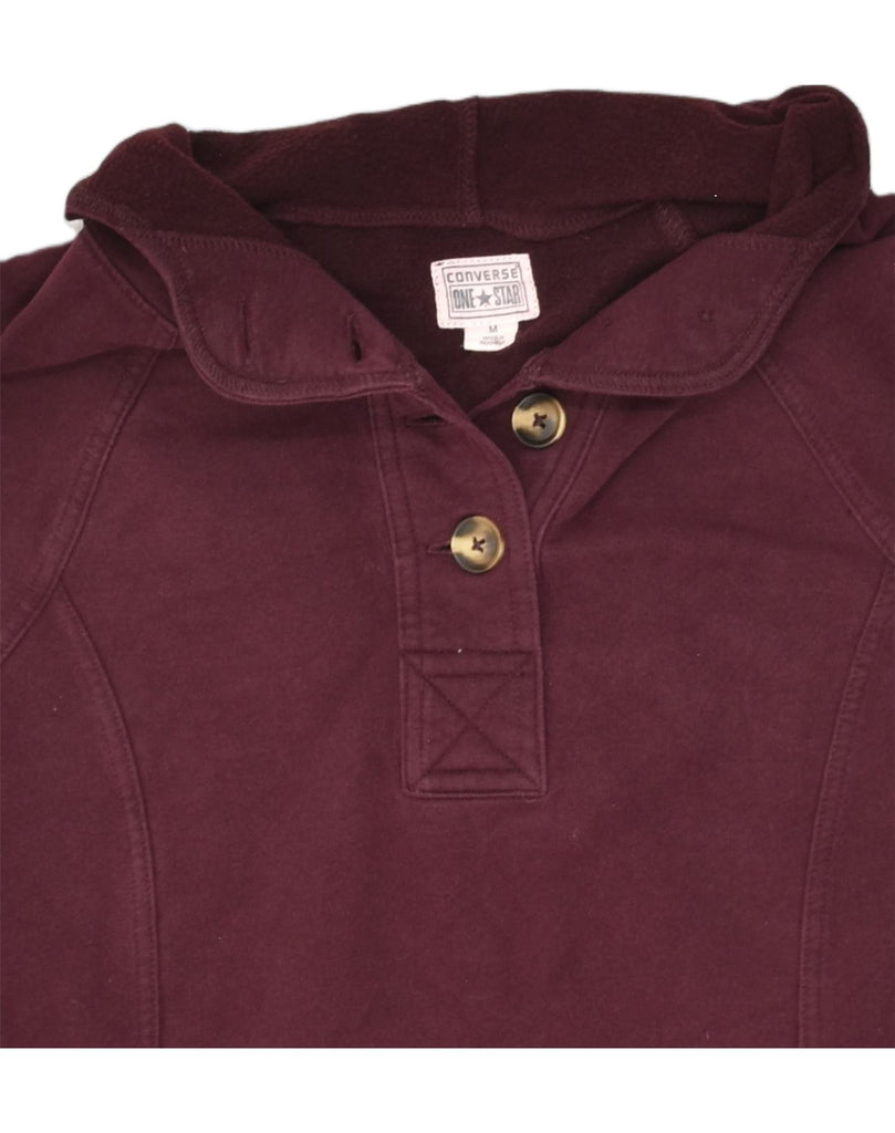 CONVERSE Womens Button Neck Hoodie Jumper UK 14 Medium Maroon Cotton | Vintage Converse | Thrift | Second-Hand Converse | Used Clothing | Messina Hembry 