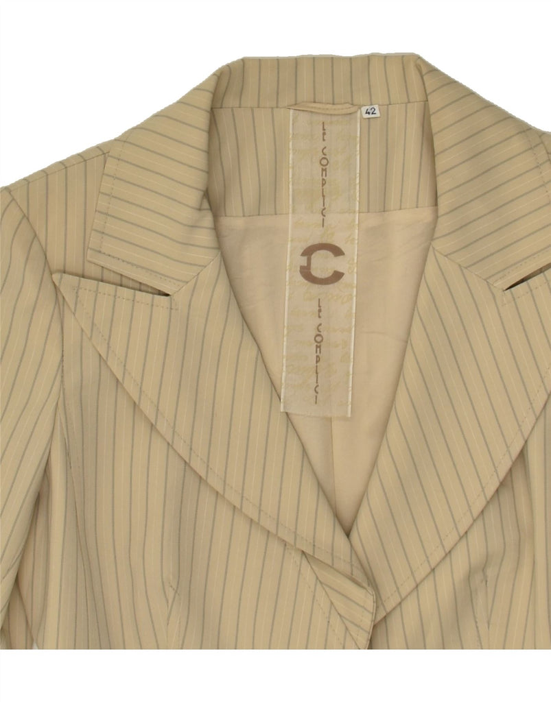 VINTAGE Womens 1 Button Blazer Jacket IT 42 Medium Beige Pinstripe | Vintage Vintage | Thrift | Second-Hand Vintage | Used Clothing | Messina Hembry 