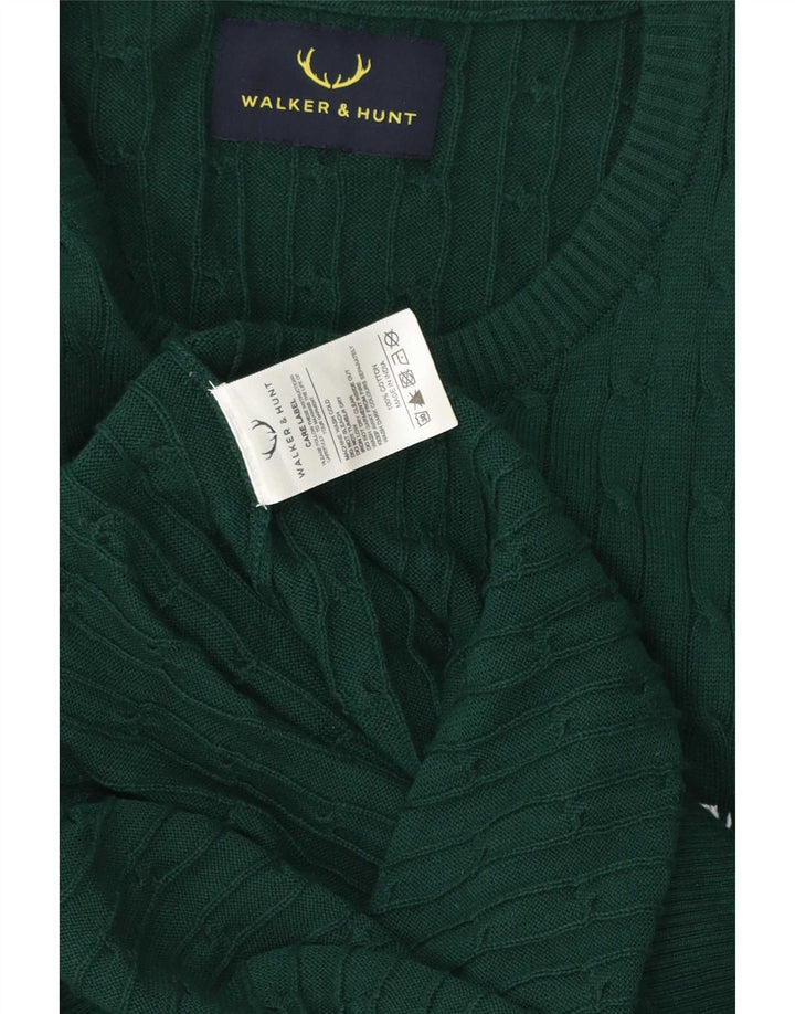 Vintage Mens Crew Neck Jumper Sweater Medium Green Cotton