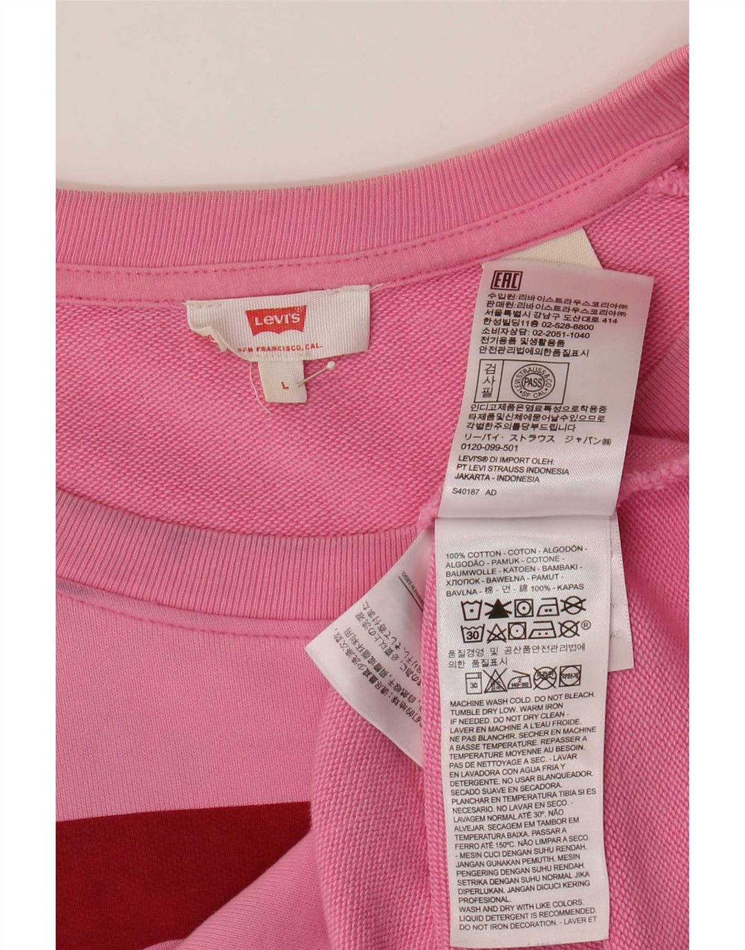 Levi's Womens Graphic Oversized Sweatshirt Jumper UK 16 Large Pink Cotton