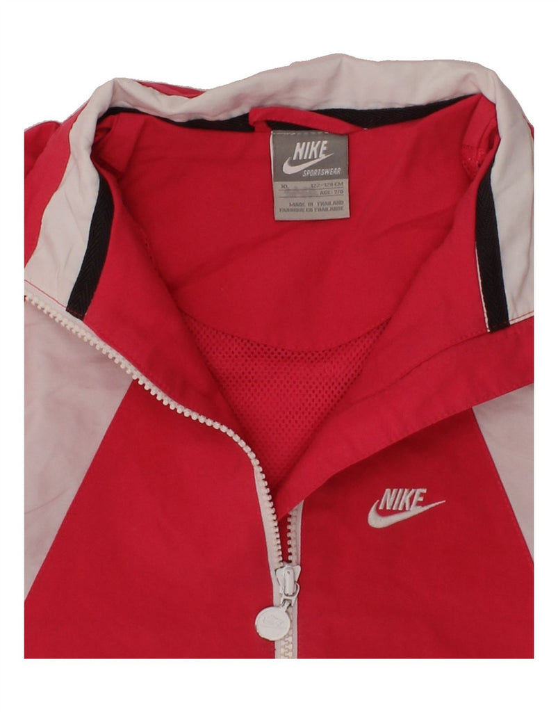 NIKE Girls Tracksuit Top Jacket 7-8 Years XL Red Colourblock Polyester | Vintage Nike | Thrift | Second-Hand Nike | Used Clothing | Messina Hembry 