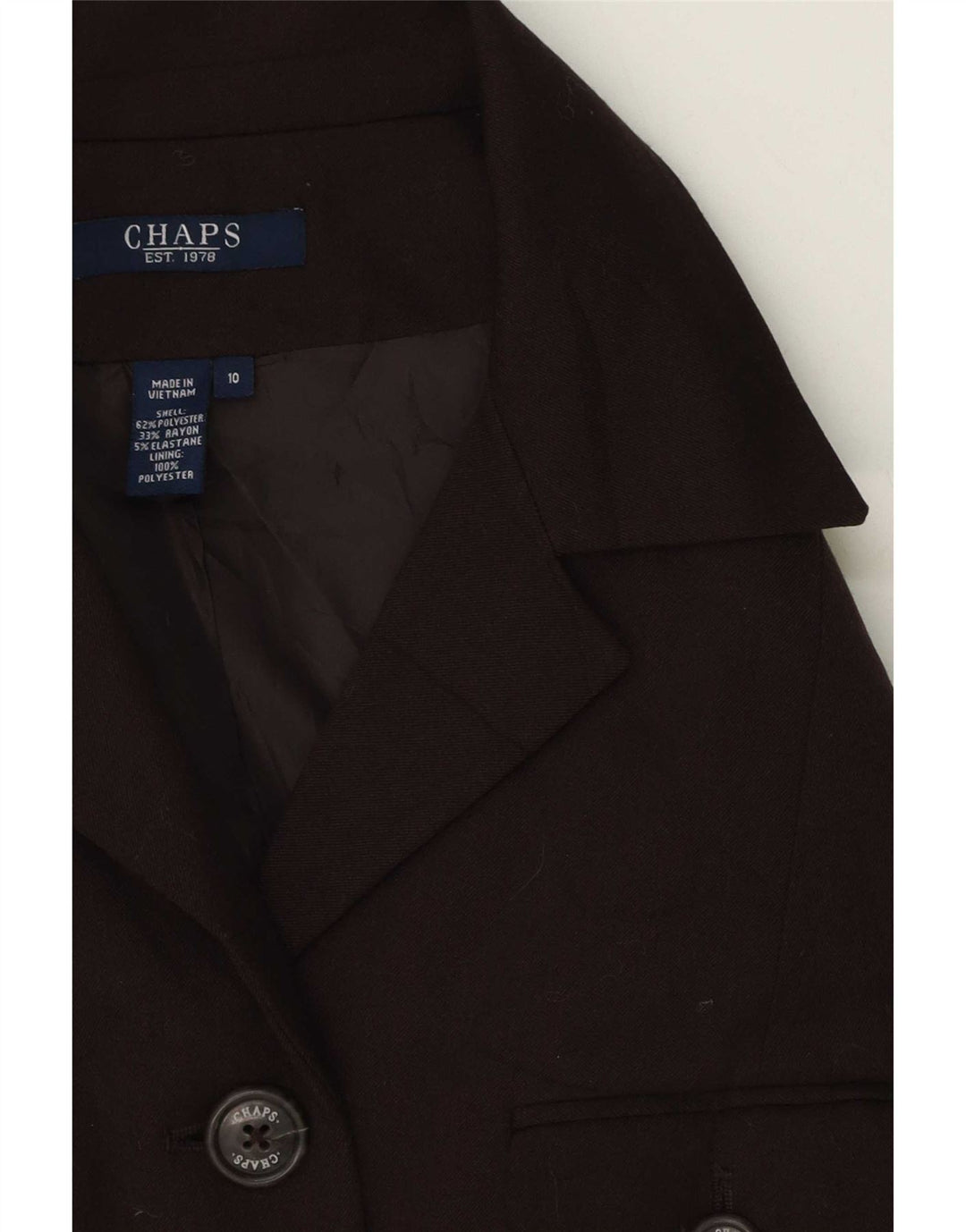 Chaps Womens 5 Button Blazer Jacket US 10 Large Brown Polyester