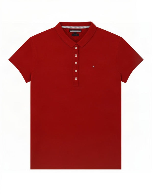 Tommy Hilfiger Womens Slim Fit Polo Shirt UK 12 Medium Red