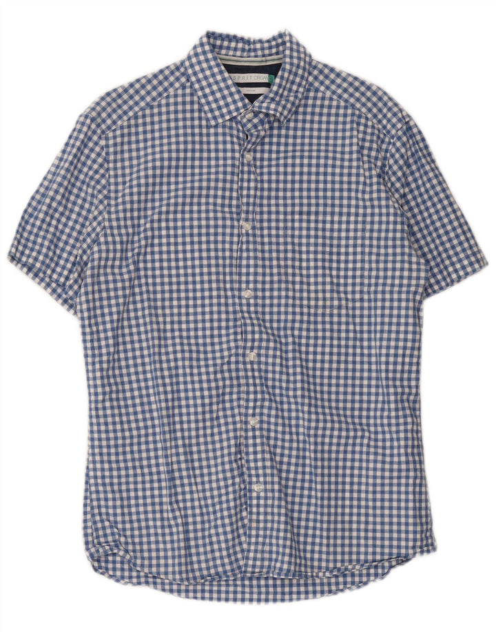 Esprit Mens Short Sleeve Regular Fit Shirt Medium Blue Gingham Cotton