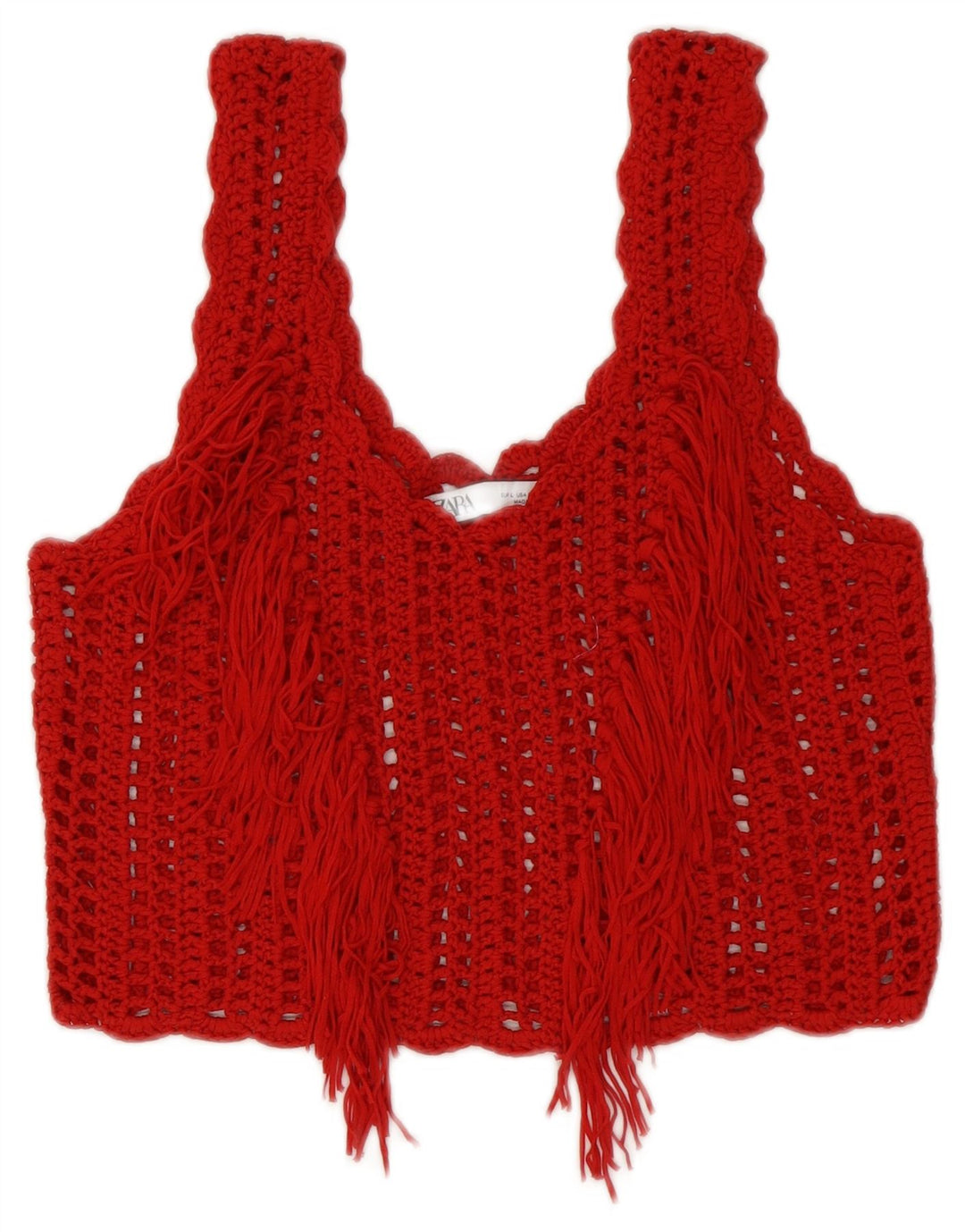 Zara Womens Crochet Crop Top UK 14 Large Red
