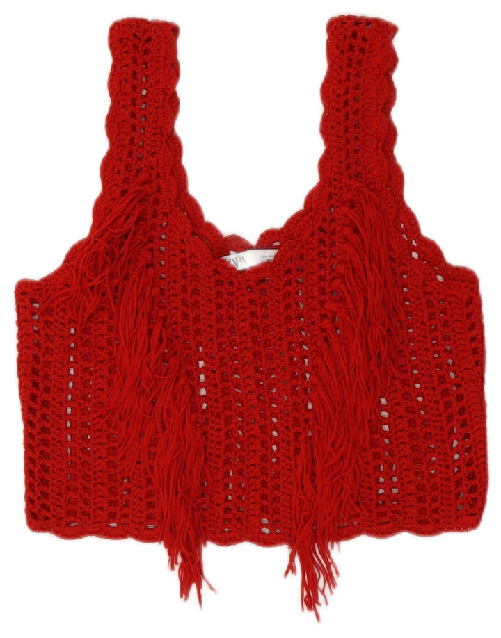 Zara Womens Crochet Crop Top UK 14 Large Red