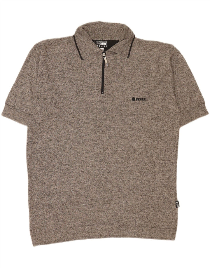 Gianfranco Ferre Mens Polo Neck Jumper Sweater Medium Grey Flecked