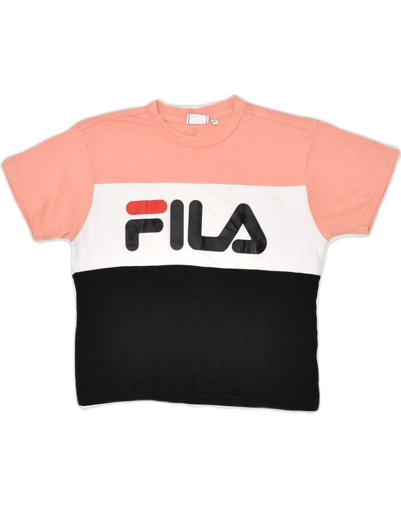 FILA Womens Oversized Graphic T-Shirt Top UK 6 XS Multicoloured | Vintage | Thrift | Second-Hand | Used Clothing | Messina Hembry 