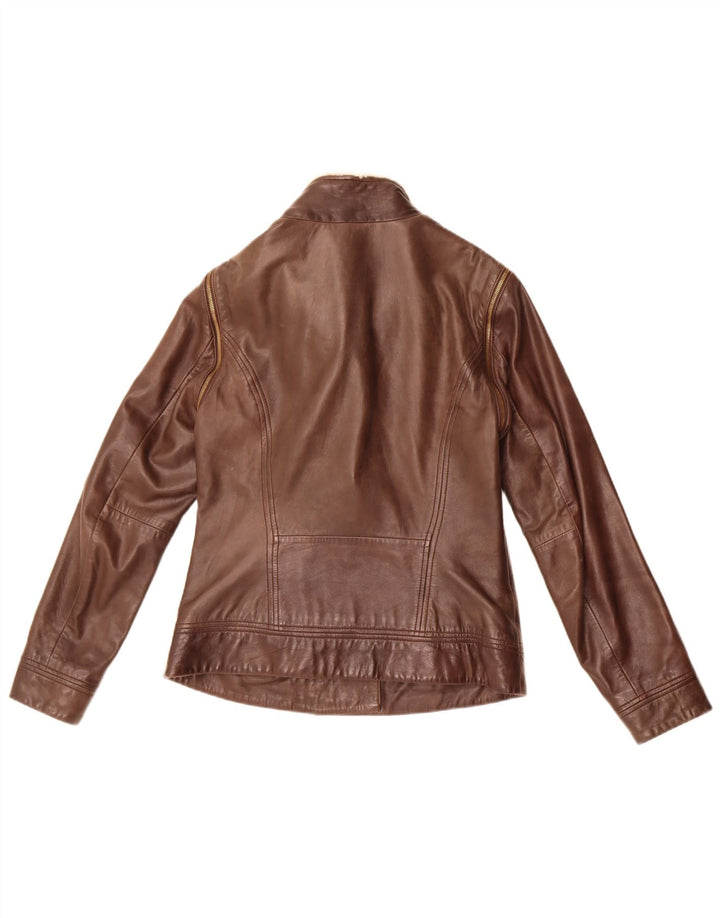 Ted Baker Womens Leather Jacket Size 2 Small Brown Leather